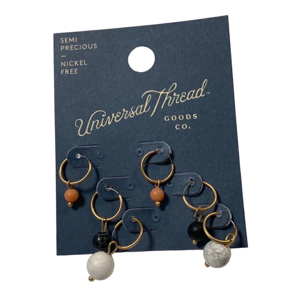 Universal Thread Semi-Precious Stone Hoop Earrings Gold Tone Boho New